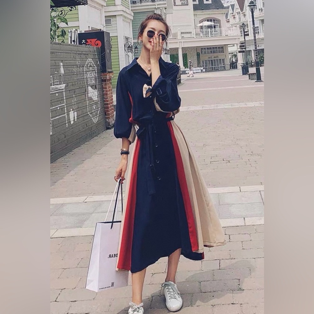 Elegant Multicolor Striped Dress